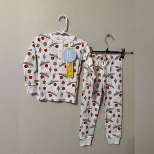 Little English Festive Pajama Set - White with Multicolor Ornaments